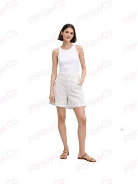 ZARA White Denim Shorts Frayed Hem High Rise Cotton Size 6